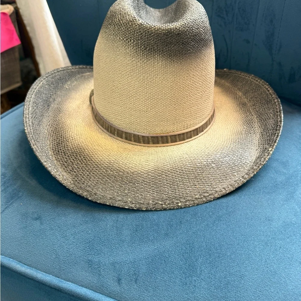 Charlie 1 Horse Straw Western Hat Size 7 3/8 Large Tan Brown Band